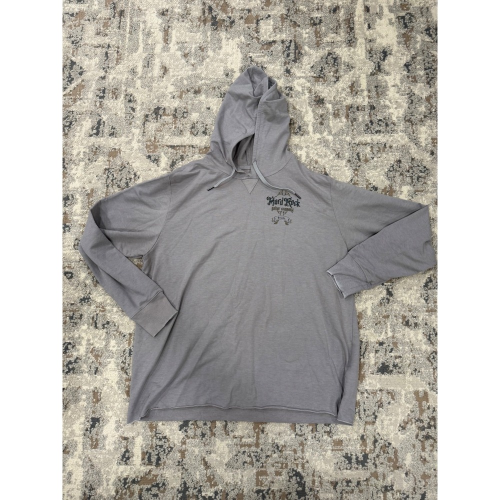 Hard Rock Guitar Company Orlando Gray Graphic Hoodie Mens XXL Raw Hem Lightweigh